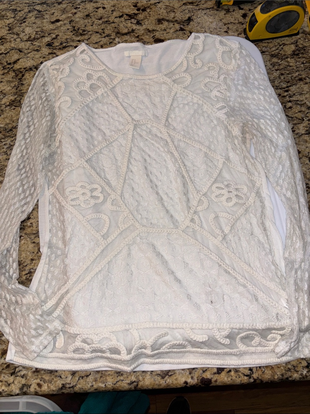 H&M White Crochet Lace Long-Sleeve Top
